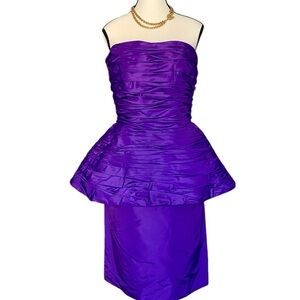 Vintage Victor Costa Purple Bustier Cocktail Dress Strapless Saks Fifth 80s 90s